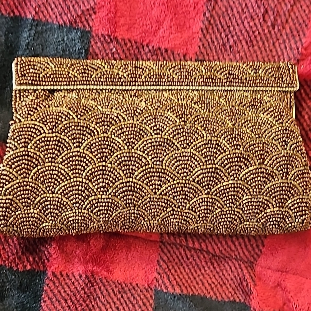 Elegant Gold Beaded Clutch